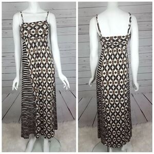 Soma Brown & White Spaghetti Strap Geometric Print Maxi Dress Size XS